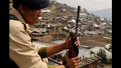 Security personnel keep watch at Zhavame village ahead of the elections in Nagaland in February 2018. (Samir Jana/HT PHOTO) Security personnel keep watch at Zhavame village ahead of the elections in Nagaland in February 2018. (Samir Jana/HT PHOTO)