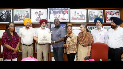 Members of the Kenyan delegation with PAU officials in Ludhiana on Friday. (HT Photo)
