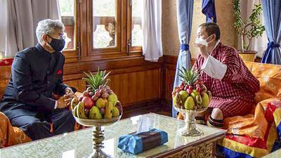 External Affairs Minister S Jaishankar during a meeting with his Bhutan counterpart Tandi Dorji on Friday. (PTI PHOTO.)