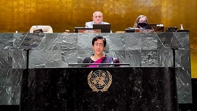 New York, Apr 29 (ANI): Delhi MLA Atishi Marlena addresses the United Nations General Assembly over the Delhi Model of Governance, in New York on Friday. (ANI Photo) New York, Apr 29 (ANI): Delhi MLA Atishi Marlena addresses the United Nations General Assembly over the Delhi Model of Governance, in New York on Friday. (ANI Photo)