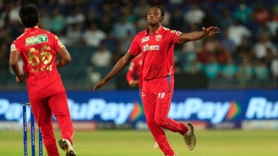 Punjab Kings Kagiso Rabada celebrates the dismissal of Lucknow Super Giants KL Rahul during the Indian Premier League 2022 (ANI)