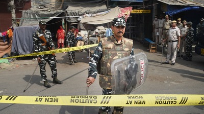 Security personnel keep vigil after clashes broke out between two communities during a Hanuman Jayanti procession at Jahangirpuri in New Delhi, Monday, (File photo) (PTI) Security personnel keep vigil after clashes broke out between two communities during a Hanuman Jayanti procession at Jahangirpuri in New Delhi, Monday, (File photo) (PTI)