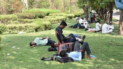 People were seen resting in a public garden amid rise in temperatures. (HT PHOTO) People were seen resting in a public garden amid rise in temperatures. (HT PHOTO)