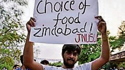At a protest on JNU campus on April 12. (Sanjeev Verma/HT)
