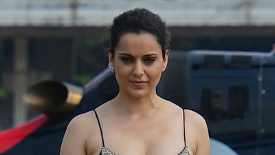 Kangana Ranaut arrives in a helicopter to attend a promotional event for her upcoming movie Dhaakad in Mumbai. (AFP) Kangana Ranaut arrives in a helicopter to attend a promotional event for her upcoming movie Dhaakad in Mumbai. (AFP)