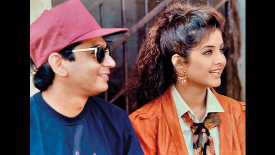 With Divya Bharti, the original actor in Mohra, a month before her tragic demise