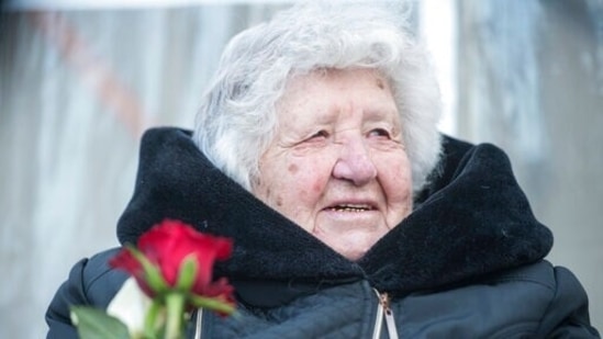 Nazi concentration camp survivor Anastasia Gulej. (AP Photo/Steffi Loos)(AP)