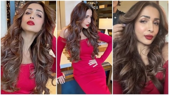 Malaika Arora earlier set the internet on fire with her bold yet glam avatar in a red off-shoulder bodycon dress.(Instagram/@malaikaaroraofficial)
