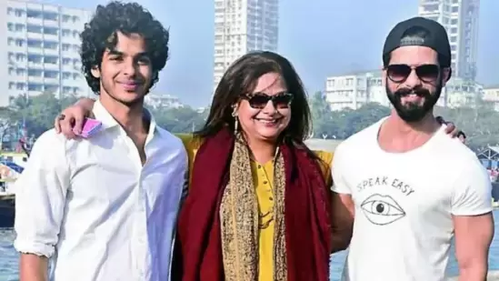 Neliima Azeem with her sons Ishaan Khatter and Shahid Kapoor.