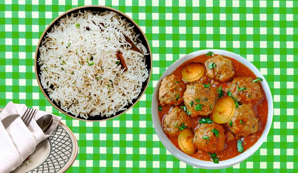 Jeera Rice and Chicken Kofta Curry