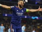 Real Madrid's Karim Benzema celebrates after scoring against Manchester City(AP) Real Madrid's Karim Benzema celebrates after scoring against Manchester City(AP)