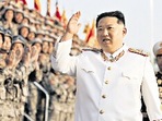 Kim Jong-un meets troops who took part in the military parade to mark the 90th anniversary of the army’s founding. (REUTERS)