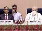 PM Modi addrresed a rare event in Delhi, which was attended by Chief Justice NV Ramana also. (screengrab from video shared by PIB on YouTube)&nbsp;