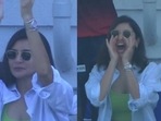 Anushka Sharma cheers during Kohli's half-century during GT vs RCB game Anushka Sharma cheers during Kohli's half-century during GT vs RCB game