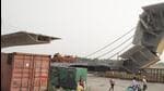 The collapsed portion of the bridge near Sultanganj. (Santosh Kumar)