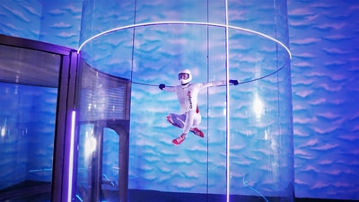 Wind speeds can reach 200 miles an hour in the tunnel. Scroll down to watch a video of a dive. Wind speeds can reach 200 miles an hour in the tunnel. Scroll down to watch a video of a dive.
