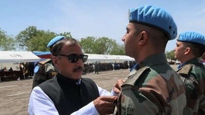 Over 1,100 Indian peacekeepers serving with the United Nations Mission in South Sudan (UNMISS) were awarded UN medals. (Twitter/ UNMISS) Over 1,100 Indian peacekeepers serving with the United Nations Mission in South Sudan (UNMISS) were awarded UN medals. (Twitter/ UNMISS)