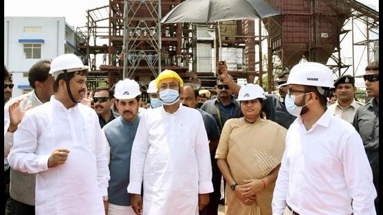 Bihar chief minister Nitish Kumar after inaugurating grain-based ethanol plant in Purnia on Saturday. (Santosh Kumar)