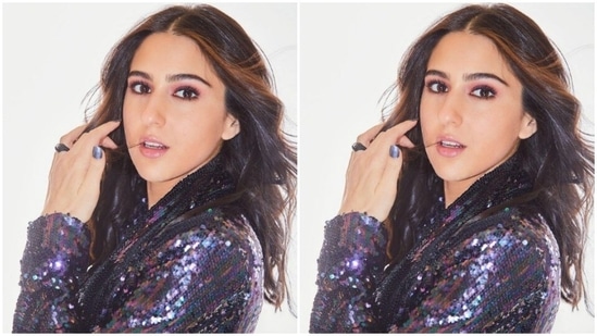 Sara paired a sequined bralette with a satin shimmery jacket and a pair of sequined shorts. The jacket featured a tie around detail at the waist in black satin belt.(Instagram/@saraalikhan95)