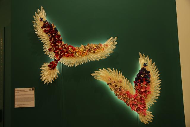 Forest-themed origami works by Ankon Mitra are on view. (Photo: Manoj Verma/HT)