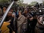 Brinda Karat in front of a bulldozer during the demolition of shops in New Delhi's Jahangirpuri in New Delhi.(AP) Brinda Karat in front of a bulldozer during the demolition of shops in New Delhi's Jahangirpuri in New Delhi.(AP)