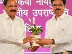 Vice President M. Venkaiah Naidu being presented a memento by Delhi University Vice-Chancellor Yogesh Singh during Delhi University's centenary celebrations, at the university's North Campus, in New Delhi, Sunday, May 1, 2022. (PTI Photo/Manvender Vashist) Vice President M. Venkaiah Naidu being presented a memento by Delhi University Vice-Chancellor Yogesh Singh during Delhi University's centenary celebrations, at the university's North Campus, in New Delhi, Sunday, May 1, 2022. (PTI Photo/Manvender Vashist)