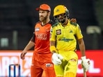 Kane Williamson, captain of Sunrisers Hyderabad pats on the back of Ruturaj Gaikwad of Chennai Super Kings as the latter walks back to the pavilion after being dismissed on 99.(IPL)