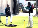 Mohammad Rizwan and Cheteshwar Pujara during the training sesssion. Mohammad Rizwan and Cheteshwar Pujara during the training sesssion.