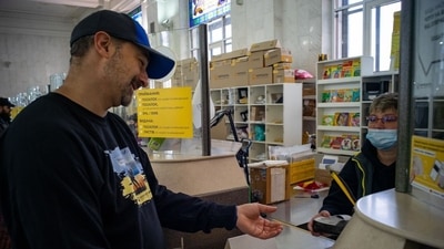 Igor Smelyansky at a post office in Kyiv. (Alan Chin/Bloomberg)
