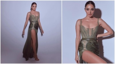 Kiara Advani sure knows how to make jaws drop in stylish designer fits. The actor recently graced the GQ Awards wearing an olive green body-fitted dress featuring a thigh-high slit. The outfit is by the international clothing line Aadnevik. (Instagram/@kiaraaliaadvani) Kiara Advani sure knows how to make jaws drop in stylish designer fits. The actor recently graced the GQ Awards wearing an olive green body-fitted dress featuring a thigh-high slit. The outfit is by the international clothing line Aadnevik. (Instagram/@kiaraaliaadvani)