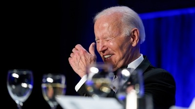 The president took the opportunity to test out his comedic chops, making light of the criticism he has faced in his 15 months in office while taking aim at his predecessor. (AP)