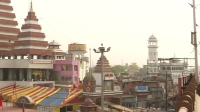 The temple and the mosque are just 50 metres apart from each other. (Image shared by ANI) The temple and the mosque are just 50 metres apart from each other. (Image shared by ANI)