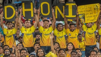 Chennai Super Kings supporters during the Indian Premier League 2022 match against Sunrisers Hyderabad (IPL) Chennai Super Kings supporters during the Indian Premier League 2022 match against Sunrisers Hyderabad (IPL)