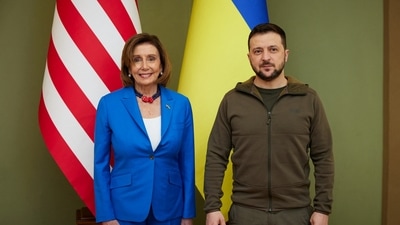 Ukraine's President Volodymyr Zelensky and US House Speaker Nancy Pelosi. (via REUTERS)