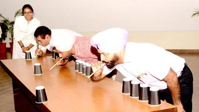 Alumni participating in a game during the alumni meet at GADVASU in Ludhiana on May 1, 2022. (HT PHOTO)