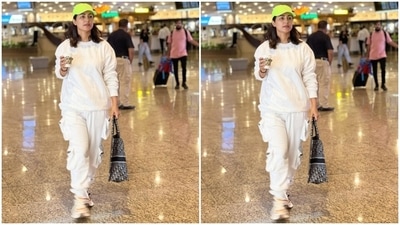 Hina teamed the sweatshirt with matching joggers featuring a baggy fitting. Multiple pockets on the side, gathered hem, and a comfy look makes the bottoms - an ideal fit for long journeys. The tracksuit set marks all the boxes in trendy athleisure styling. (Instagram/@realhinakhan) Hina teamed the sweatshirt with matching joggers featuring a baggy fitting. Multiple pockets on the side, gathered hem, and a comfy look makes the bottoms - an ideal fit for long journeys. The tracksuit set marks all the boxes in trendy athleisure styling. (Instagram/@realhinakhan)