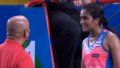 PV Sindhu in an argument with the chief referee. (Twitter) PV Sindhu in an argument with the chief referee. (Twitter)