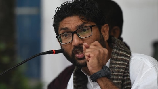 Gujarat MLA Jignesh Mevani was first arrested by a team of Assam Police from Gujarat’s Palanpur town on the night of April 20 and brought to Assam (Vipin Kumar/HT File PHOTO) Gujarat MLA Jignesh Mevani was first arrested by a team of Assam Police from Gujarat’s Palanpur town on the night of April 20 and brought to Assam (Vipin Kumar/HT File PHOTO)