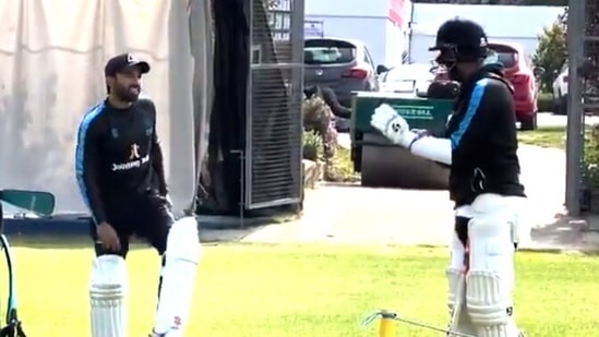 Mohammad Rizwan and Cheteshwar Pujara during the training sesssion.(Twitter)