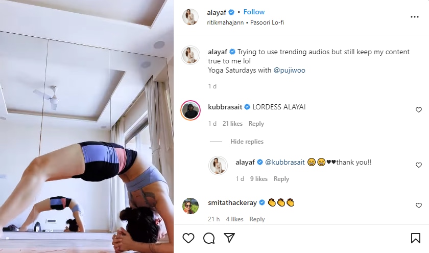 Kubbra Sait's comment on Alaya F's Instagram video&nbsp;(Instagram/alayaf)