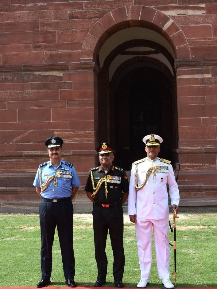 Tri-Services Synergy at its Best!, the tweet said as the three chiefs of India's armed forces smiled and looked sharp in their uniforms. (Twitter/@adgpi)