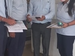 ICSE Maths exams 2022: ICSE math paper semester exam exams were held today. Students discussing paper after exams in Lucknow.(Handout) ICSE Maths exams 2022: ICSE math paper semester exam exams were held today. Students discussing paper after exams in Lucknow.(Handout)