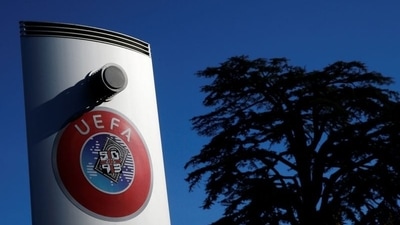 FILE PHOTO: A logo is pictured outside the UEFA in Nyon, Switzerland (REUTERS)