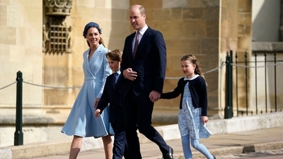 Britain's Catherine, Duchess of Cambridge, Britain's Prince George of Cambridge, Britain's Prince William, Duke of Cambridge and Britain's Princess Charlotte of Cambridge gets clicked as they arrive for the Easter Mattins Service at St. George's Chapel, Windsor Castle on April 17. (AFP) Britain's Catherine, Duchess of Cambridge, Britain's Prince George of Cambridge, Britain's Prince William, Duke of Cambridge and Britain's Princess Charlotte of Cambridge gets clicked as they arrive for the Easter Mattins Service at St. George's Chapel, Windsor Castle on April 17. (AFP)