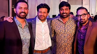 Raj Nidimoru, Manoj Bajpayee, Vijay Sethupathi and Krishna DK. Raj Nidimoru, Manoj Bajpayee, Vijay Sethupathi and Krishna DK.