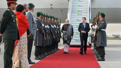 Prime Minister Narendra Modi being welcomed on his arrival in Berlin on Monday. (PTI) Prime Minister Narendra Modi being welcomed on his arrival in Berlin on Monday. (PTI)