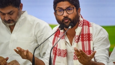 New Delhi: Independent MLA Jignesh Mevani addresses a press conference at the AICC headquarters, in New Delhi, Monday (PTI) New Delhi: Independent MLA Jignesh Mevani addresses a press conference at the AICC headquarters, in New Delhi, Monday (PTI)