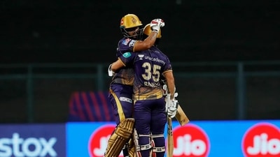 Nitish Rana and Rinku Singh took KKR over the line in their chase of a 153-run target and thus helped their side avoid a sixth consecutive defeat. (BCCI) Nitish Rana and Rinku Singh took KKR over the line in their chase of a 153-run target and thus helped their side avoid a sixth consecutive defeat. (BCCI)