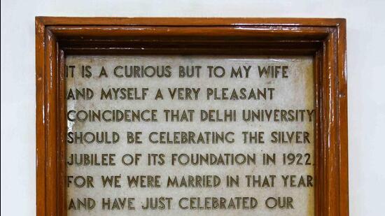 The plaque inside the Registrar’s office. (Amal KS/HT)