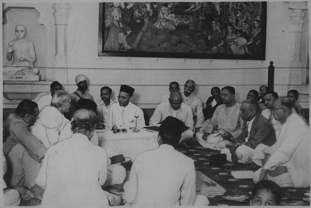 Vinayak Damodar Savarkar addressing a Hindu Mahasabha Working Committee meeting in Delhi. (Lalit Gopal/HT Photo) Vinayak Damodar Savarkar addressing a Hindu Mahasabha Working Committee meeting in Delhi. (Lalit Gopal/HT Photo)